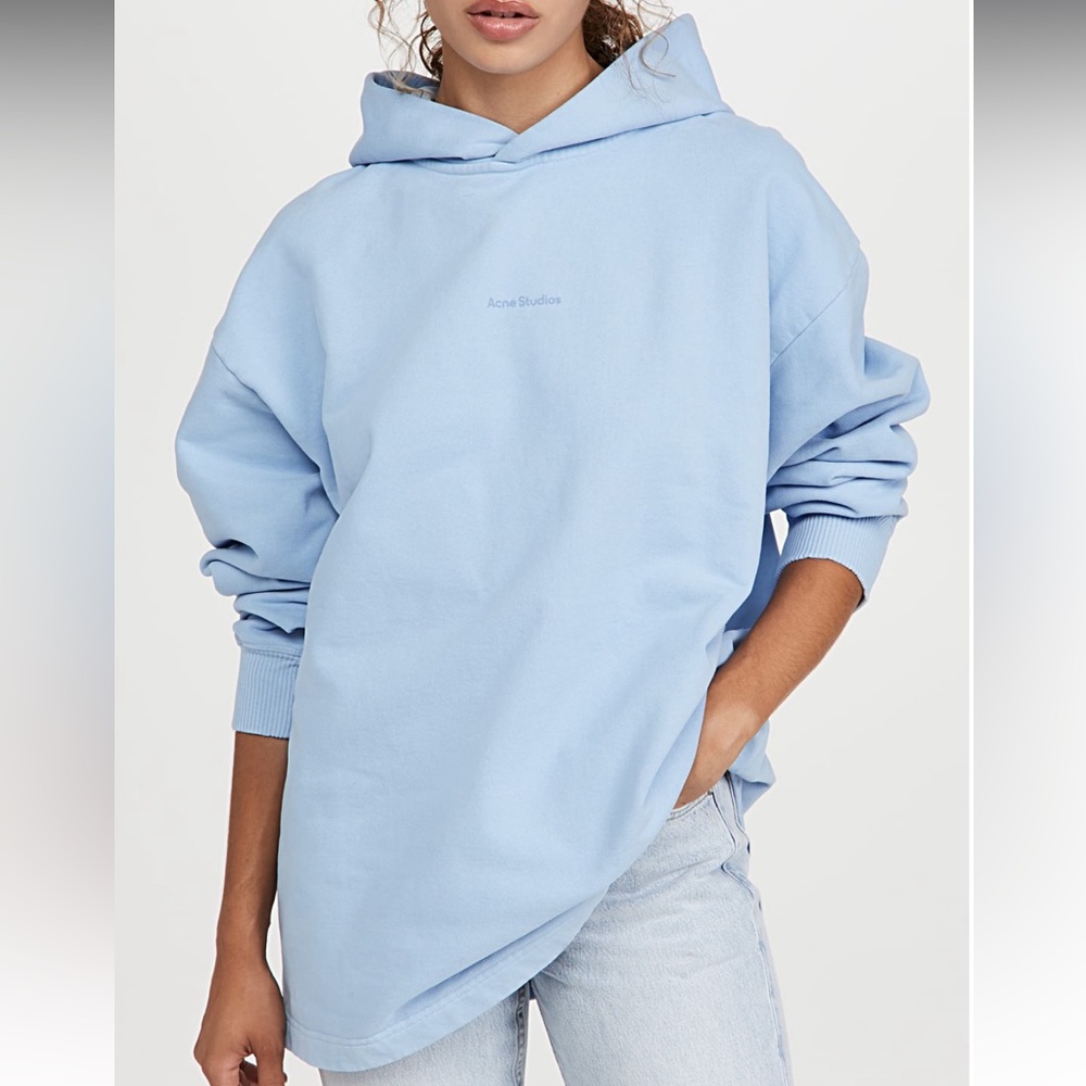 NWT Acne Studios Fikka Logo Oversized Cotton Hoodie Sweatshirt Size XS Sky Blue